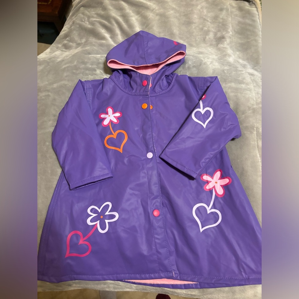 Wippette Kids lined heart and flower purple raincoat size Small (2-3T)